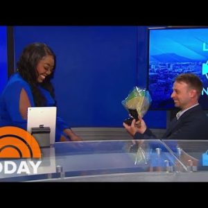 Gape: Local news anchor bowled over with a proposal on blueprint!